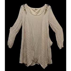 Boho Indie Blouse Cottagecore Size S Beige Fairycore Whimsy Long sleeve Lace